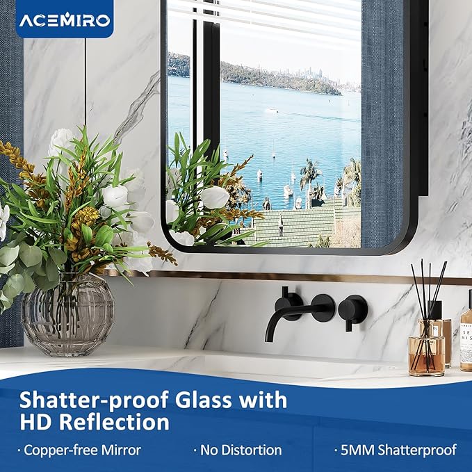 20x28 Inch Black Recessed Bathroom Medicine Cabinet with Mirror Metal Framed Farmhouse Surface Wall Mounted Mirrored Bathroom Medicine Cabinets