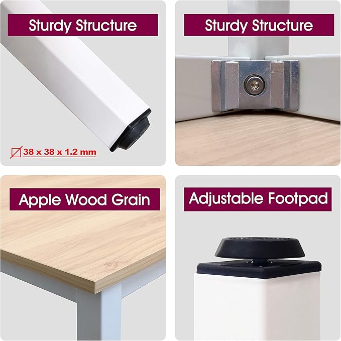 47 inch Large Computer Desk Wood, Modern Simple Style Desk for Home Office, Bedroom, Study Student Writing Desk, Small Spaces, White Metal Frame, Apple Wood Grain Top