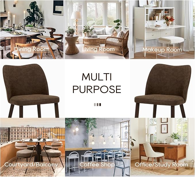 COLAMY Upholstered Dining Chairs Set of 4, Modern PU Leather Dining Room Kitchen Side Chair with Padded Seat and Wood Legs Restaurant/Cafe, Dark Brown