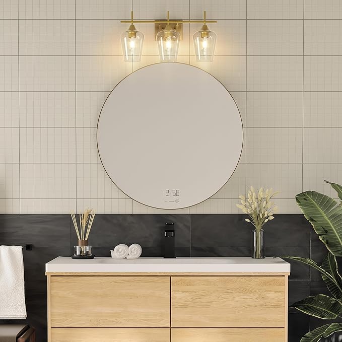 VONLUCE Bathroom Vanity Light, 3 Light Bathroom Light Fixture Over Mirror, Bathroom Wall Lamp with Clear Glass, Modern Gold Vanity Lighting fixtures for Bathroom, Bedroom, Hallway
