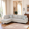 L Shaped Couch Sectional Couches with Chaise, Fluffy Fabric 3 Pieces Modular Convertible Sofa for Living Room Furniture Sets and Small Apartment, Light Grey