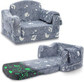 Comfy Toddler Couch and Chair for Kids with Blanket, 2-in-1 Soft Plush Fold Out Kids Sofa Chairs for Girls and Boys, Convertible Sofa to Lounger for Playroom, Glowing Starry Sky