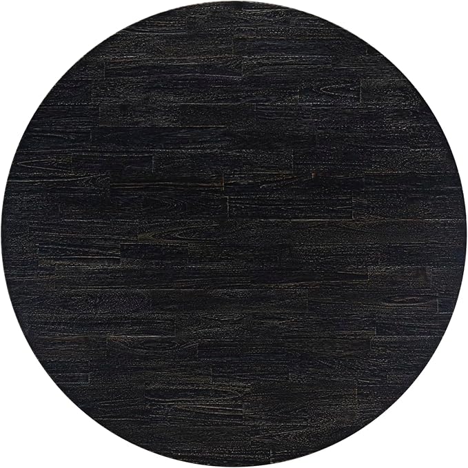 I52-11-TP Wooden Breakfast Table with Acacia Wood Round Tabletop and Stylish Pedestal Base - Sand Blasted Black Finish