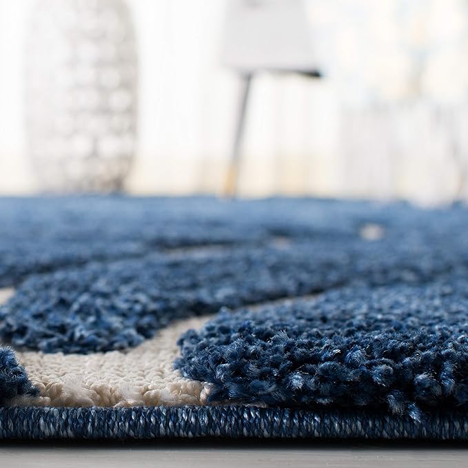 SAFAVIEH Florida Shag Collection Accent Rug - 3'3" x 5'3", Dark Blue & Cream, Scroll, Non-Shedding & Easy Care, 1.2-inch Thick Ideal for High Traffic Areas in Foyer, Living Room, Bedroom (SG455-6511)