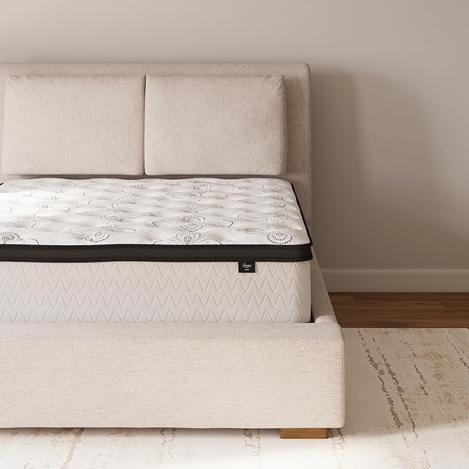 Signature Design by Ashley Queen Size Chime 12 Inch Medium Firm Hybrid Mattress with Cooling Gel Memory Foam for Pressure Relief, Fiberglass Free, Mattress In A Box