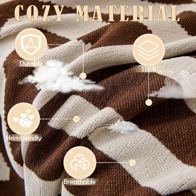 HANDONTIME Chocolate Boho Couch Cover Reversible Sofa Covers for 3 Cushion Couch Washable Sofa Cover for Dogs Boho Couches Covers Chenille Couch Protector Couch Covers for Sofa, 71" X118"