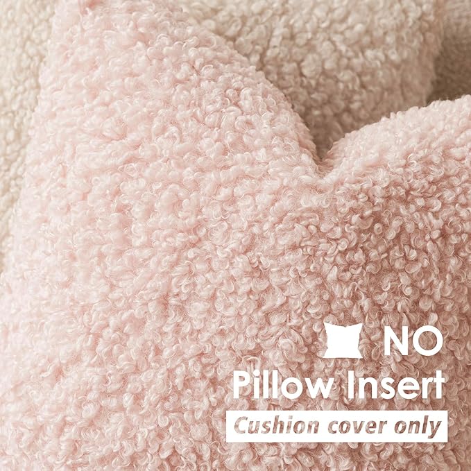 Foindtower 2 Pieces 20x20 Inch Light Pink, Faux Fur Throw Pillow Cover Accent Sherpa Furry Pillow Covers Fuzzy Soft Pillowcases Cozy Sheepskin Decorative Fleece Cushion Case for Bed Couch Living Room