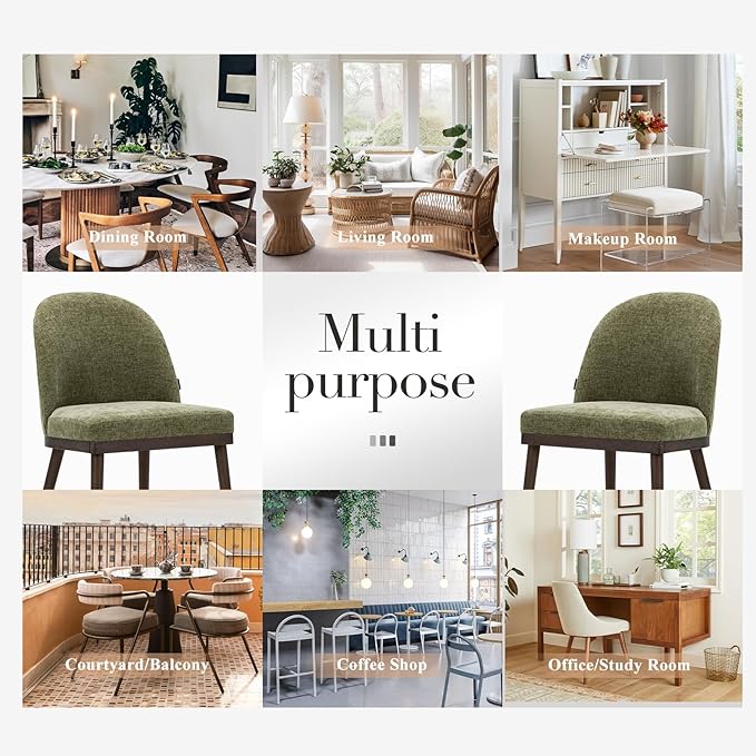 COLAMY Upholstered Dining Chairs Set of 2, Large Dining Room Kitchen Chairs with High Back and Deep Seat, Modern Fabric Dinner Chairs with Wood Legs, Green