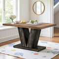 NicBex 47" Dining Table for 4 People, Farmhouse Dinner Table Small Dining Room Tables Rectangular Wooden Kitchen Tables with Heavy Duty Pedestal for Kitchen, Living Room, Black & Brown