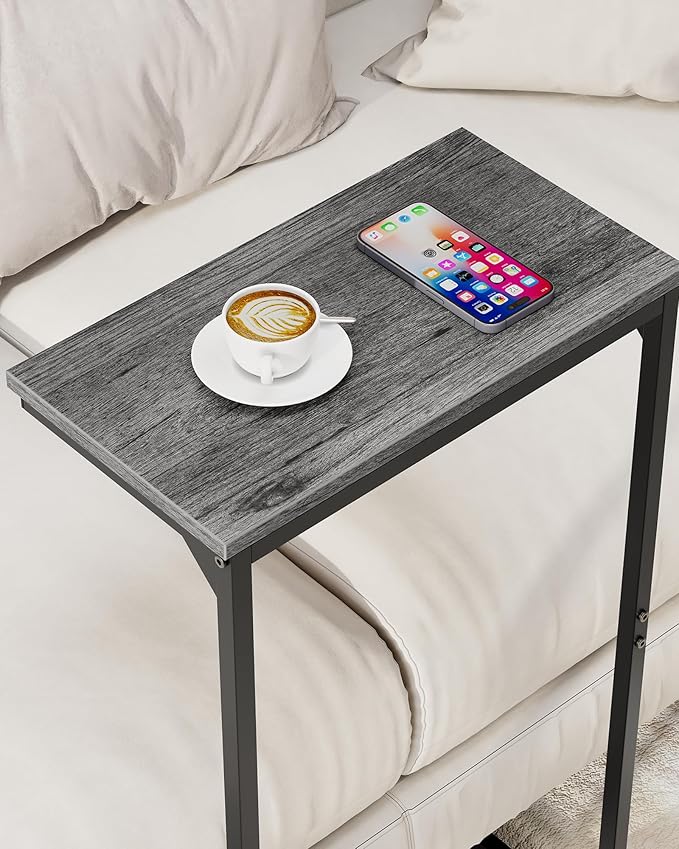 TUTOTAK C Shaped End Table, Small Side Table, 28.7 inch Tall Couch Table, Sofa Table, Living Room, Bed Room, Charcoal Grey TB01BY071