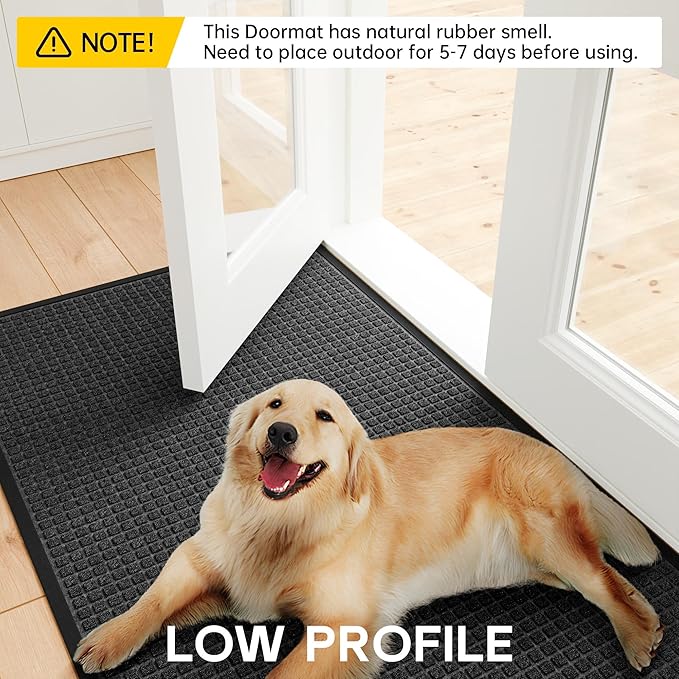 Sturdy Front Door Mat Outside Entrance, 4' x 2' All-Season All-Weather Doormat Waterproof, Stain and Fade Resistant, Natural Rubber Indoor Outdoor Welcome Door Mat Trap Dirt