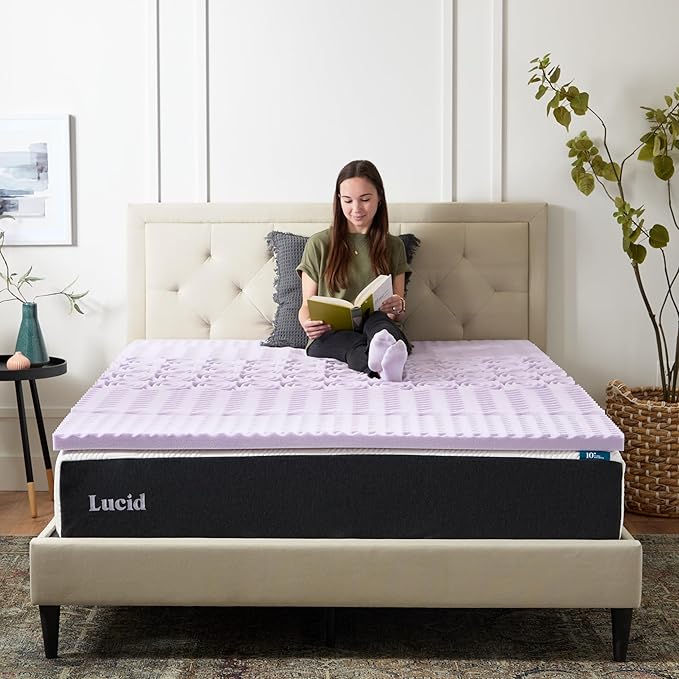 Lucid Lavender-Infused Mattress Topper - Memory Foam - 2 Inch - California King Size - Plush Feel - 5 Convoluted Zones - CertiPUR Certified - New Home Owner & Dorm Room Essentials