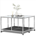 Matte Coffee Table with Open Storage, Square Tempered Glass Storage Rolling Coffee Table, Modern Design for Living Room, Meeting Room (Black)