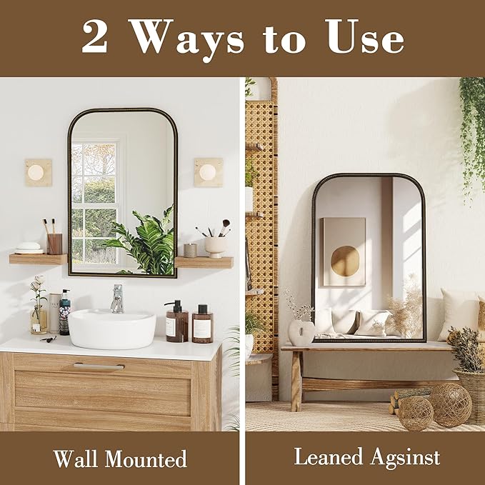 Axeman 24x36 Rounded Rectangular Wall Mirror, Decorative Bathroom Mirror, Traditional Vintage Wall Mounted Mirror with Beaded Frame for Accent Living Room Vanity Bedroom Entryway, Black