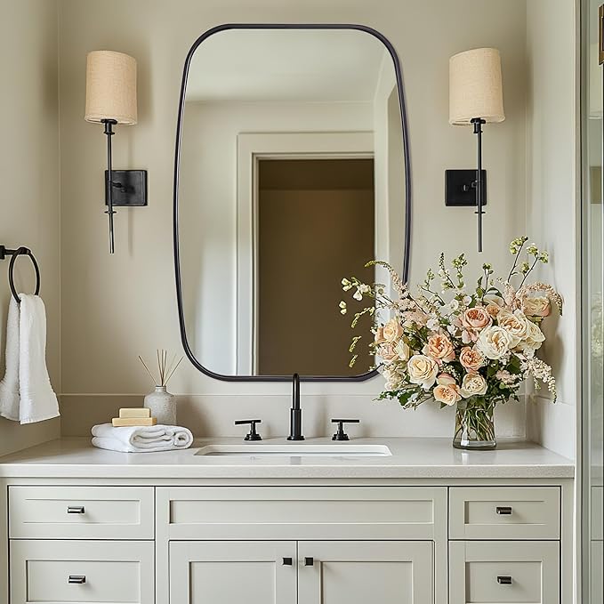 ANDY STAR Black Oval Mirrors for Bathroom, 24x36 Inch Oblong Bathroom Mirrors for Over Sink, Modern Metal Vanity Mirror, Non-Rusting SUS304 Metal Tube Frame Rounded Rectangle Mirror
