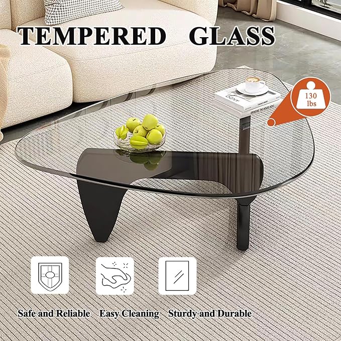 Modern Glass Coffee Table for Living Room, Mid Century Small Coffee Tables, Suitable for Bedroom Living Room Reception Office Tables（Black/Transparent，Medium）