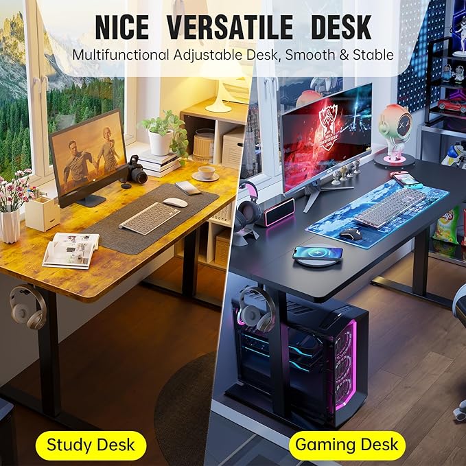Veken 55 Inch Large Electric Standing Desk, 4 Memory Heights Adjustable,Sit to Stand Up, Work Home Office Computer Table for Study, Walking Pad, Writing, and Games, Wooden Desktop Desks, Black