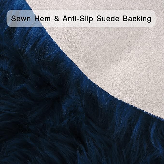 duduta Navy Blue Faux Sheepskin Fur Rug 3x5 ft, Fluffy Shag Bedroom Dorm Nursery Playroom Carpet Rug Non Slip Washable