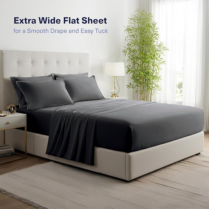 Kickoff Viscose Bamboo Sheets California King Size 4-pc 100% Organic Bamboo Viscose Bed Cooling Sheets Cal King Set Cool Bedding for hot Sleepers Sheet, Flat, Fitted, Pillowcases (Pewter, CK)