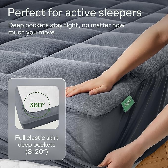Ultra Soft California King Size Mattress Topper - Viscose Made from Bamboo Pillow Top Mattress Pad for Back Pain Relief - Naturally Cooling for Hot Sleepers, Grey