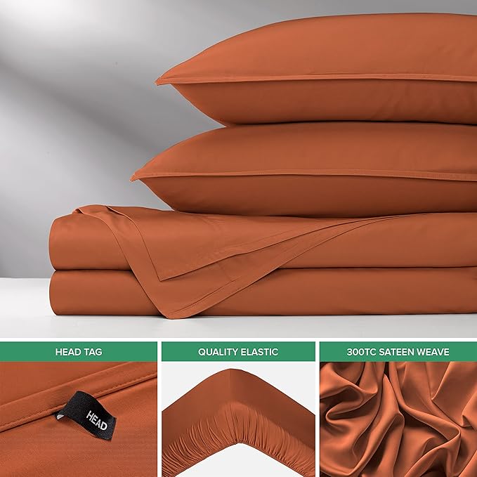 California King Sheets by Pure Bamboo, Genuine 100% Organic Viscose Derived from Bamboo Bed Sheet Set, Soft & Cooling, Double Stitching, Lifetime Quality Promise (California King, Terracotta)