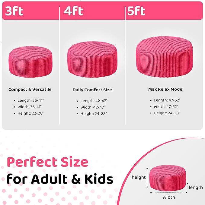 HABUTWAY 4FT Bean Bag Chair, 4' Large Bean Bag Chairs for Adults with Removable Stripe Plush Cover, Memory Foam Beanbag Chair for Living Room Bedroom Dorm (Pink)