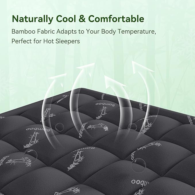 Anluoer Memory Foam Mattress Topper King for Back Pain, Rayon Derived from Bamboo Pillow Top Mattress Topper for Hot Sleepers,Cooling Mattress Pad with 8-21" Deep Pocket, 78x80 Inches, Dark Grey