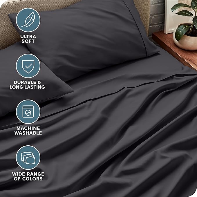 Bare Home Queen Sheet Set - Luxury 1800 Ultra-Soft Microfiber Bed Sheets - Double Brushed - Deep Pockets - Easy Fit - 4 Piece Set - Bedding Sheets & Pillowcases (Queen, Forged Iron Grey)