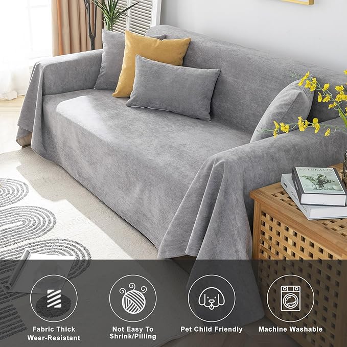 STACYPIK Thick Waterproof Grey Sofa Cover Couch Cover, Anti Slip Loveseat Covers for 2 Cushion Couch, Anti-Cat Scratch Couch Protector Sofa Slipcover, Multi-Use Leakproof Furniture Protector-71X71IIN