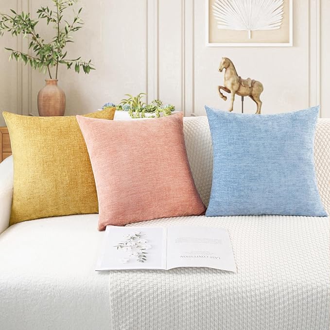 CaliTime Throw Pillow Covers Decorative 16 X 26 Inches Pack of 2 Cozy Chenille Cushion Cases for Couch Sofa Bed Living Room Home Gold