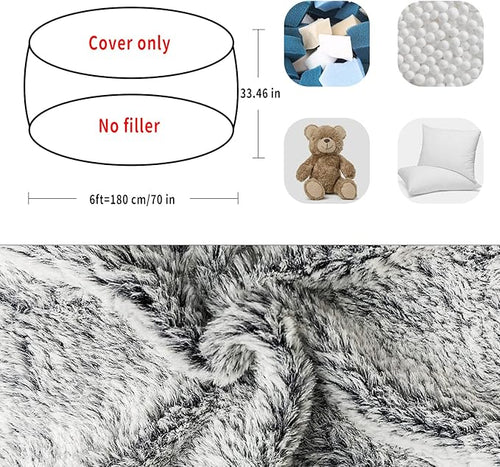 (No Filler) Bean Bag Chair Cover Without Filler,Big Round Soft Fluffy PV Velvet Washable Bean Bag Lazy Sofa Bed Cover for Adults,Living Room Bedroom Furniture Outside,6ft Snow Grey