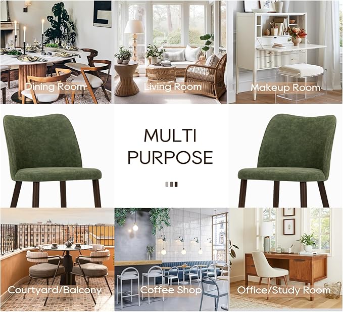 COLAMY Upholstered Dining Chairs Set of 6, Modern PU Leather Dining Room Kitchen Side Chair with Padded Seat and Wood Legs Restaurant/Cafe, Green