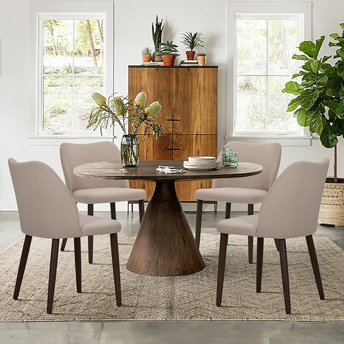 COLAMY Upholstered Dining Chairs Set of 2, Modern Fabric Dining Room Kitchen Side Chair with Padded Seat and Wood Legs for Restaurant/Cafe, Camel