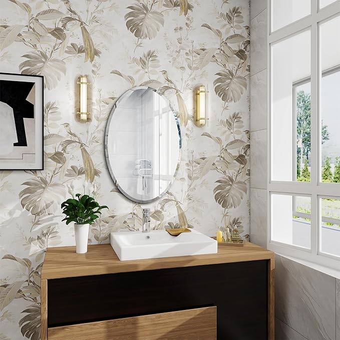 Oval Bathroom Mirror,16X24 inch Oval Frameless Mirror, Frameless Mirrors for Bathroom,Beveled Bathroom Mirror.