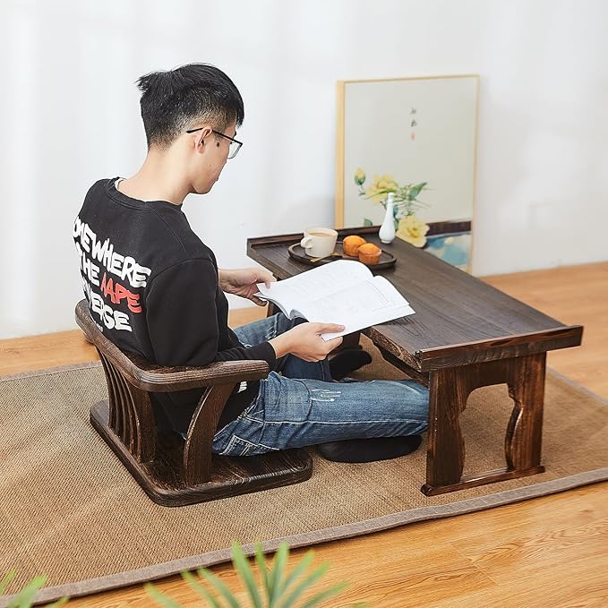 Japanese Floor Table,Altar Table for Meditation,Tea Table for Sitting on The Floor,Wood Bed Trays with Foldable Legs,Korean Traditional Tatami Table (31.4”x15.6”x14.3”)
