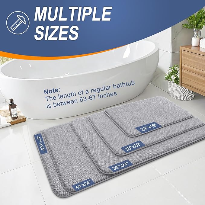 OLANLY Thick Memory Foam Bath Mat Rug 59x35, Extra Soft Absorbent Bathroom Rugs, Quick Dry Bath Mats, Non-Slip, Machine Washable Carpet for Bathroom, Tub and Shower, Home Decor Accessories, Grey