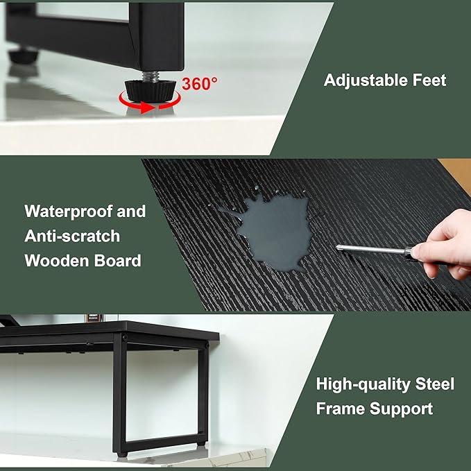 Clikuutory 59" Large TV Riser for 32-75 inch TVs, Tabletop Stand with Steel Legs, Storage & Dual - Screen Office Desk Function, Ideal for Home Office, Bedroom, Living Room, Black