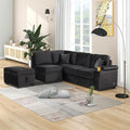 Ball & Cast 84" Convertible Sectional Sofa Bed,L-Shaped Sleeper Couch w/Storage Ottoman,Cup Holder and Charging Stations,Put Out Sofas w/Chaise,for Living Room and Small Apartment,Black