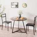 CABIHOME Dining Table Set for 2, Kitchen Table Set for 2, Kitchen Table Set with 2 Upholstered Chairs, Round Dining Table Set for Small Space, Apartment, Retro Brown