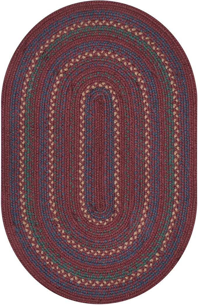 Jamestown Burgundy Oval Braided Rug, Jute, 2x3' - Rustic Primitive Decor for Entryway, Kitchen, Everywhere