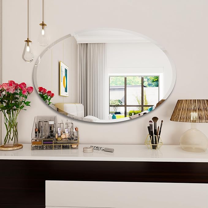 Oval Bathroom Mirror, 32X48 inch Oval Frameless Mirror, Frameless Mirrors for Bathroom,Beveled Bathroom Mirror.