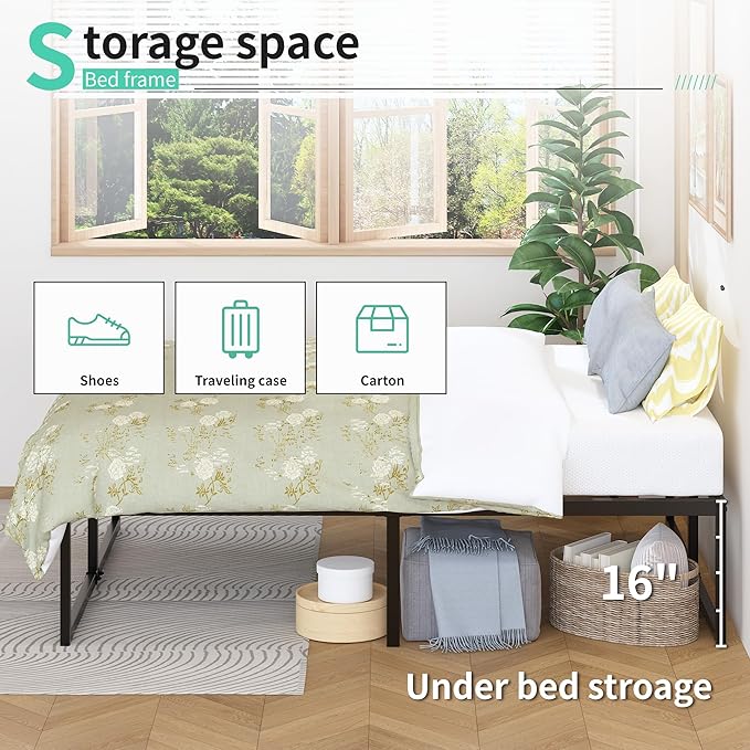 18 Inch King Bed Frame Sturdy Mattress Foundation, Heavy Duty Metal Platform with Steel Slats Support No Box Spring Needed, Noise Free, Easy Assembly, Black