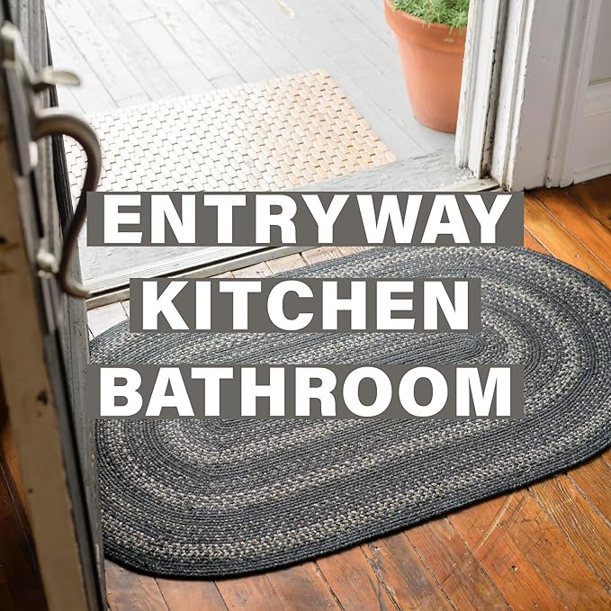Homespice Jet Black Braided Rugs Runners 22x72 - Primitive Style Braided Runner Rug for Kitchen and Hallways