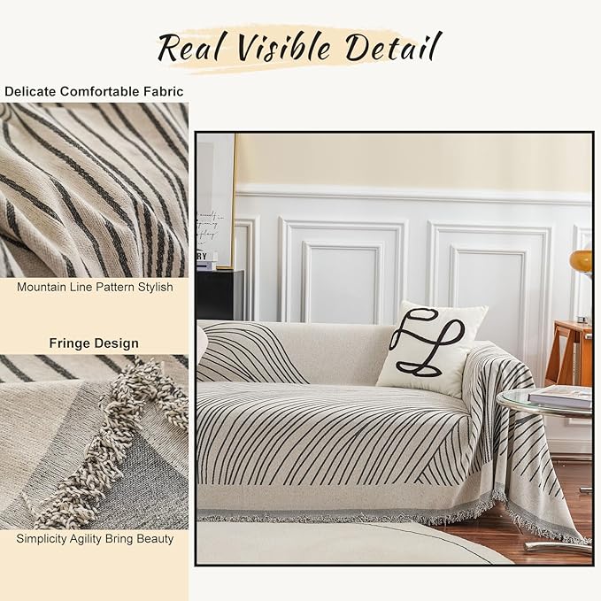 STACYPIK Stylish Striped Sofa Cover for Dogs,Non Slip Couch Protector for 3 Cushion Sofa, Pet-Friendly Couch Covers for Loveseat, Washable Boho Jacquard Couch Cover Blanket for Living Room-71X134IN