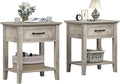 IDEALHOUSE Grey Nightstands Set of 2, End Table with Drawer, Side Table for Spaces, 2 Tiers Storage Shelves with Dresser, Bedside Table for Living Room, Bedroom, Dorm (2pcs-Grey)