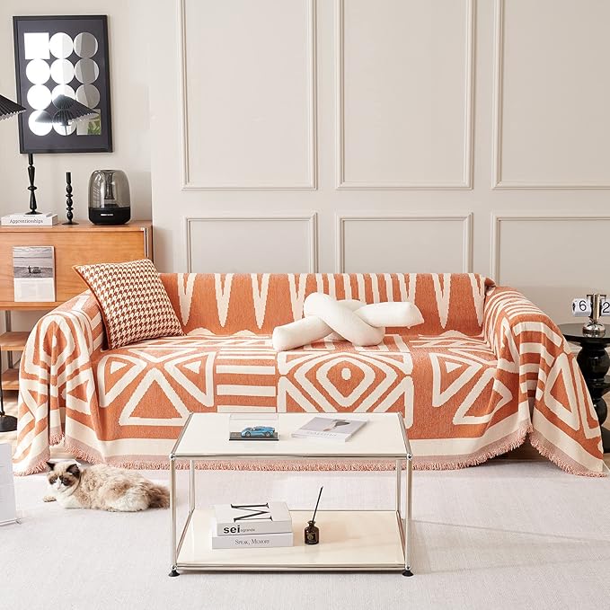 VM VOUGEMARKET Orange Sofa Cover for 3 Cushion Large Chenille Couch Cover Dog Proof Furniture Cover L Shaped Sofa Throw Cover Sectional Couch Cover-71 x 134,Burnt Orange