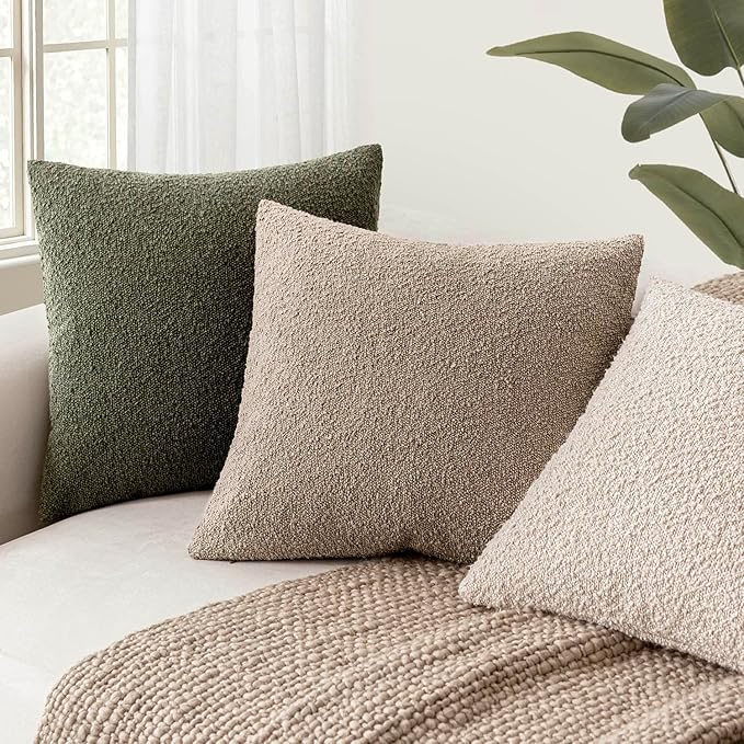 Foindtower Pack of 2 Textured Boucle Throw Pillow Covers Accent Solid Decorative Lumbar Pillow Cases Soft Couch Cushion Case for Chair Sofa Bedroom Living Room Home Decor 12x20 Inch Light Khaki Tan