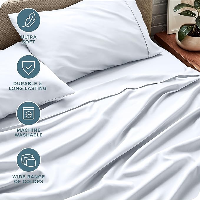 Bare Home Split Queen Sheet Set - 1800 Ultra-Soft Microfiber Bed Sheets - Double Brushed - Deep Pockets - Easy Fit - 5 Piece Set - Bedding Sheets & Pillowcases (Split Queen, White)