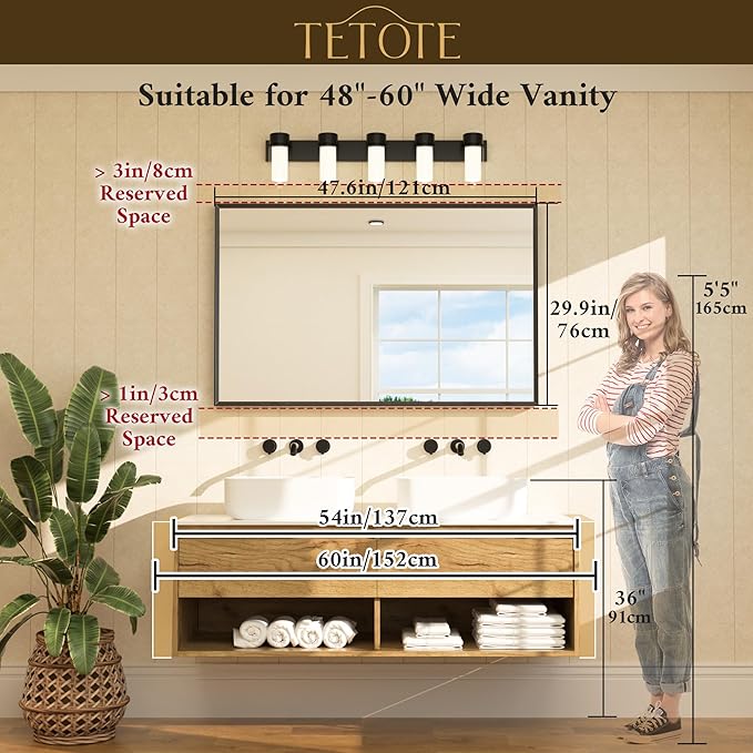 TETOTE Brushed Gold Frame Mirror for Bathroom Wall 48" x 30" Brushed Brass Beveled Rectangle Bathroom Vanity Mirror for Over Sink, Bedroom, Entryway, Living Room, Tempered Glass, Stronger Frame