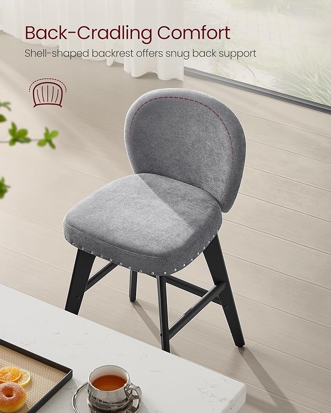 VASAGLE Bar Stools Set of 2, Swivel Counter Height Bar Stools with Back and Wood Legs, Chenille Fabric Upholstered Barstools, 26.2-Inch Tall Counter Barstools for Kitchen Island, Slate Gray